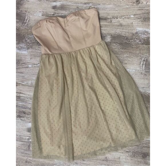 Silvian Heach Tulle Strapless Tan Dress Size XS - Picture 2 of 5